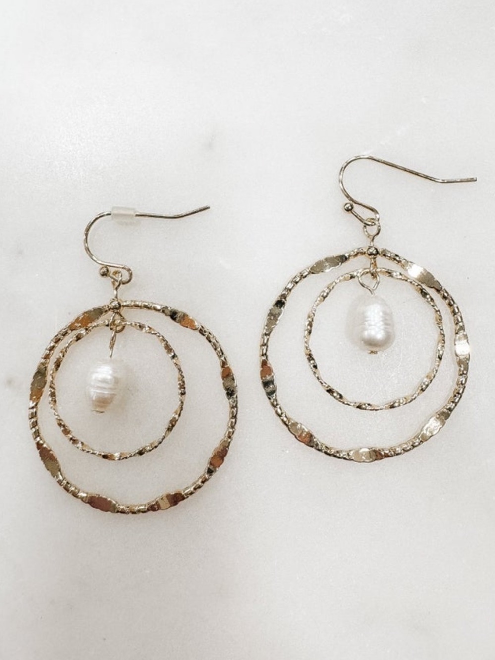 Delicate Gold Pearl Double Hoop Earrings